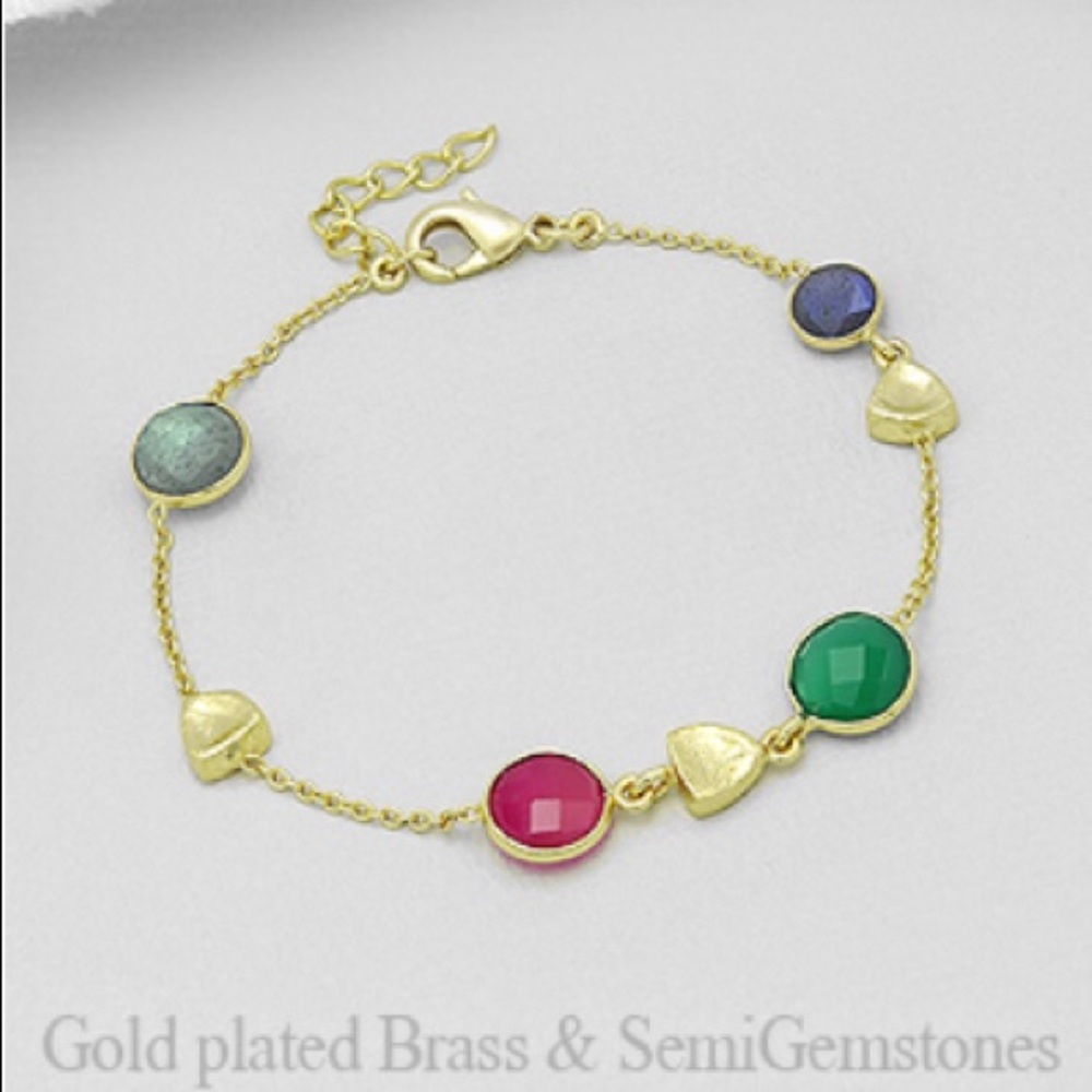 18KGold Over Brass Bracelet With Semi GemStones